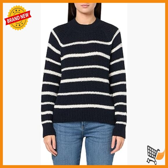 Ribbed Stripe Pullover Sweater Organic Cotton Crew Neck Long Sleeve